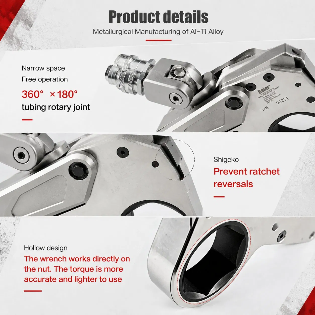 Low Profile Hollow Hydraulic Torque Wrench 10000 Psi Torque Tool for Wind Turbine Installation-5