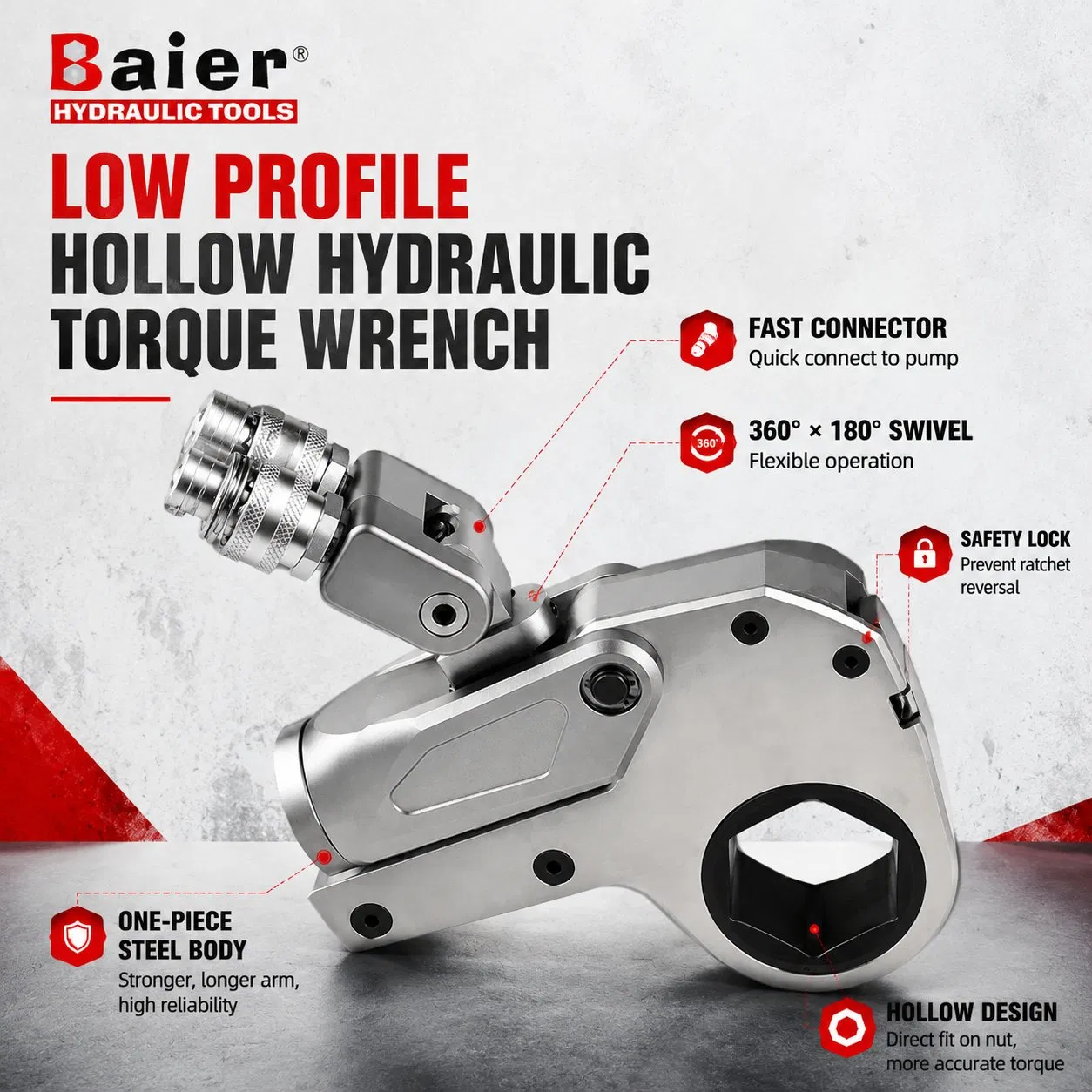 Low Profile Hollow Hydraulic Torque Wrench 10000 Psi Torque Tool for Wind Turbine Installation-17