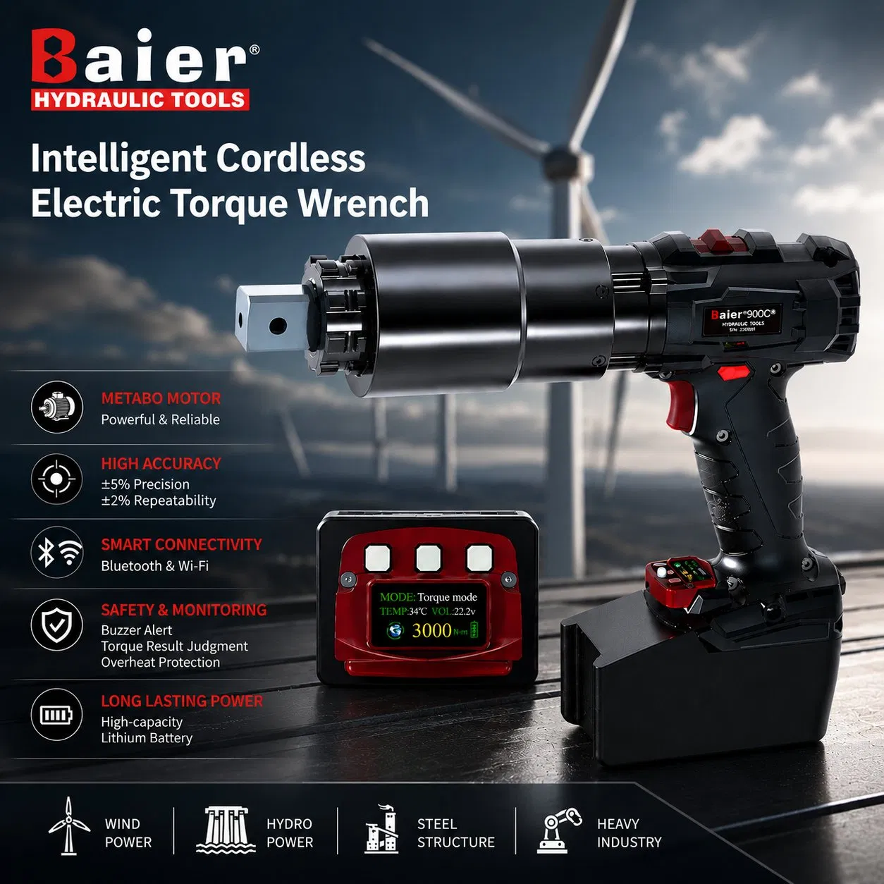 8000nm Rechargeable Torque Wrench Heavy Duty Battery Torque Wrench-10