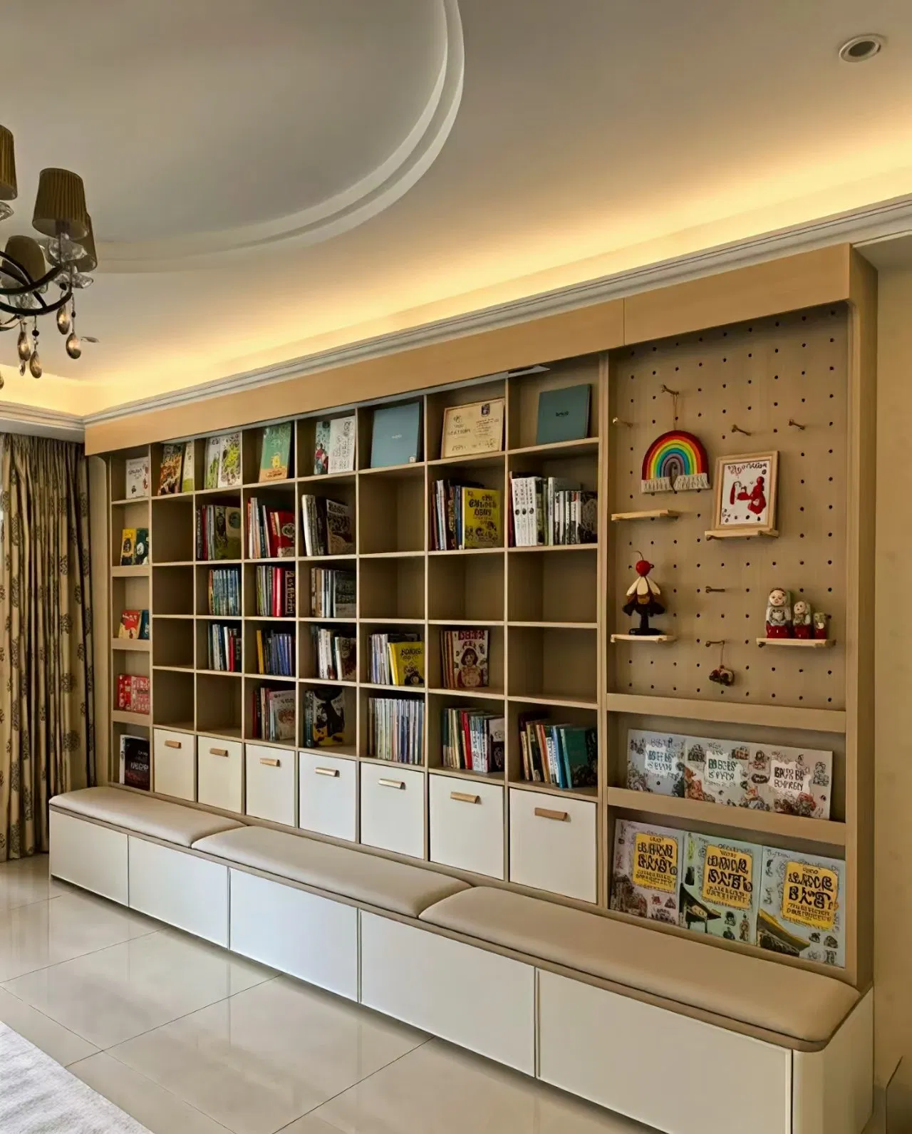 Vintage Eco-Friendly Adjustable Light Solid Wood Room Movable Modern Movable Children Wooden Corner Bookcase for Spacious Family Living-4