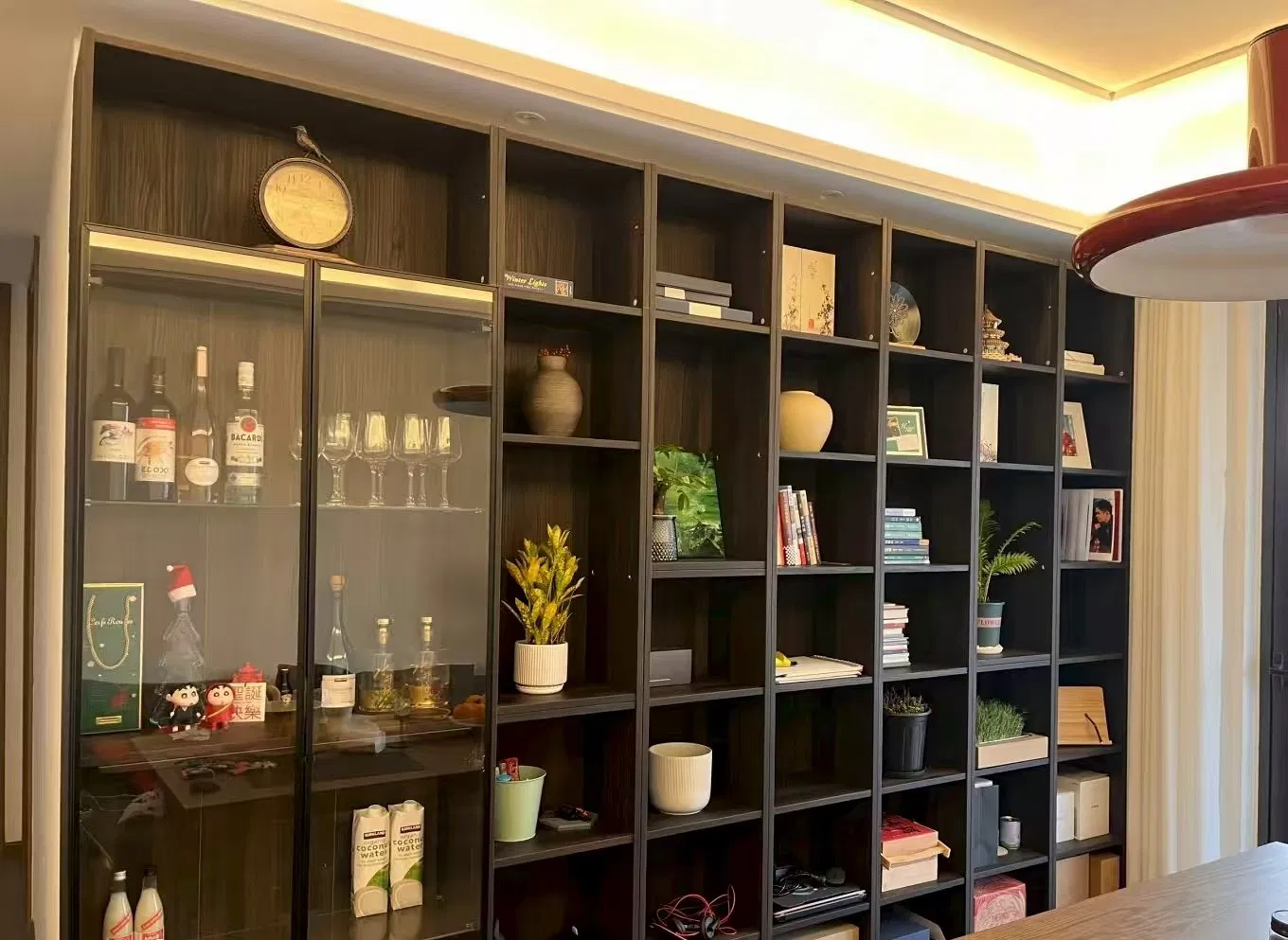SWETE Modern Style Study Bedroom Desk Home Melamine Wholesale Modern Design Bookcase Custom Design Glass Door Light Strip-2