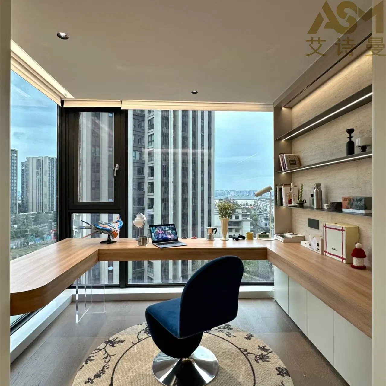 SWETE Modern Style Study Bedroom Desk Home Melamine Wholesale Modern Design Bookcase Custom Design Glass Door Light Strip-5
