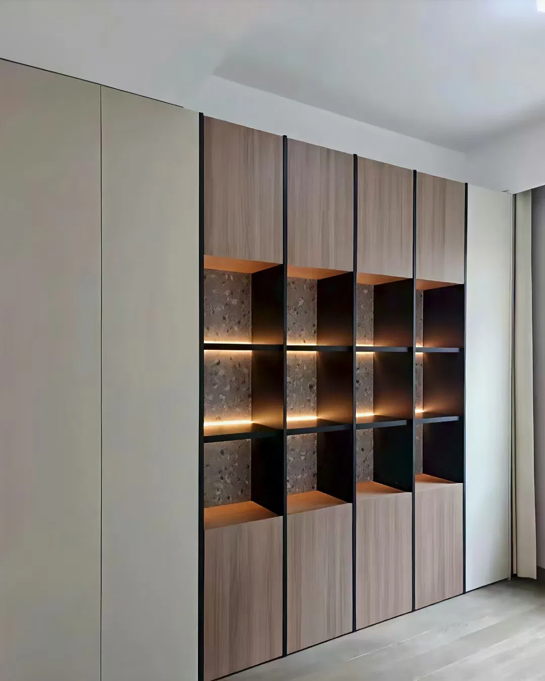 SWETE Modern Style Study Bedroom Desk Home Melamine Wholesale Modern Design Bookcase Custom Design Glass Door Light Strip-8