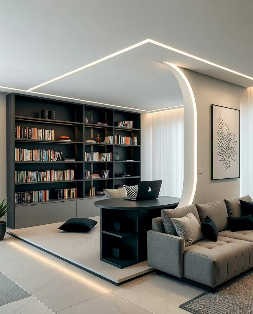 SWETE Modern Style Study Bedroom Desk Home Melamine Wholesale Modern Design Bookcase Custom Design Glass Door Light Strip-10