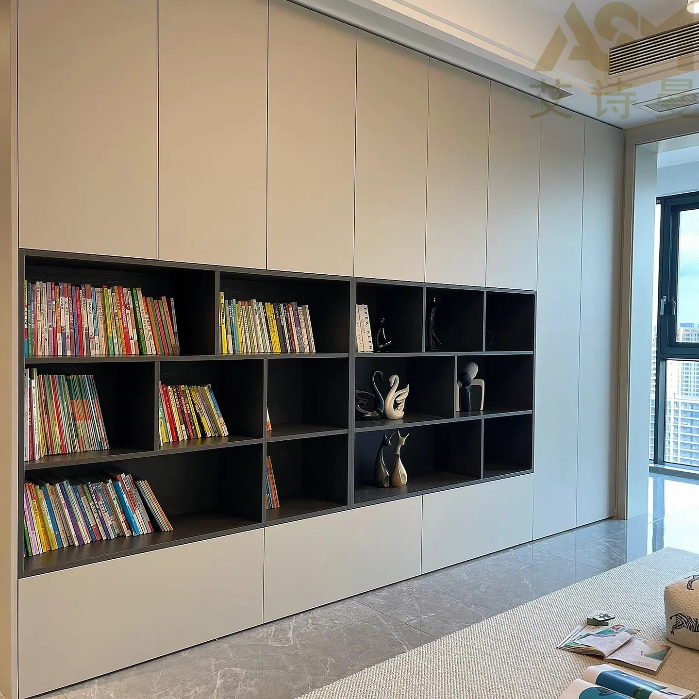 Composite Solid Wood Personalized Custom Living Room Furniture Wooden Office Wall Shelving Office Bookcase Partition-5